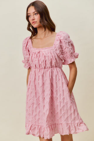 SO ME Texture Woven Ruching On Bust Mini Dress in Pink - Glamourous Grace