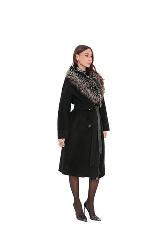 Genuine Silver Fox Cashmere Blend Coat