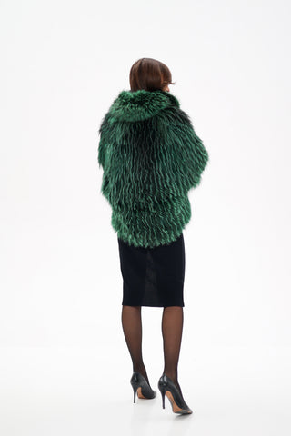 Reversible Genuine Silver Fox  Down Fill Coat in Emerald