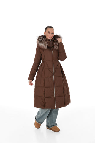 Genuine Silver Fox Fur Trim Down Coat