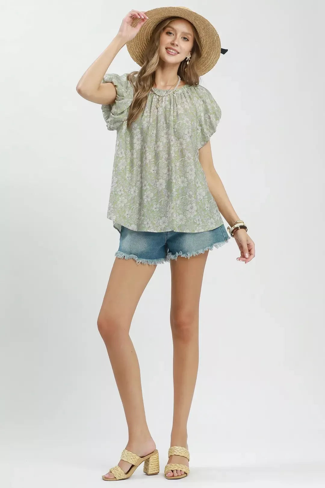Umgee Floral Puff Sleeve Blouse - Glamourous Grace