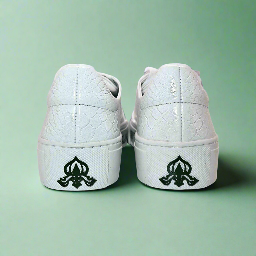Michaela V Amare Women's White Italian Leather Sneakers - Glamourous Grace