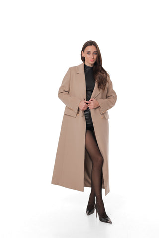 Ellis Tailored Cashmere Wool Coat in Beige