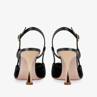 The Luna Black Leather Slingback Women Sandal - Glamourous Grace