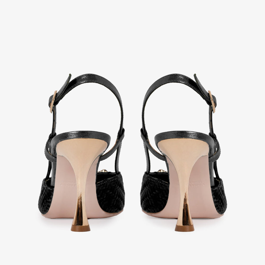 The Luna Black Leather Slingback Women Sandal - Glamourous Grace