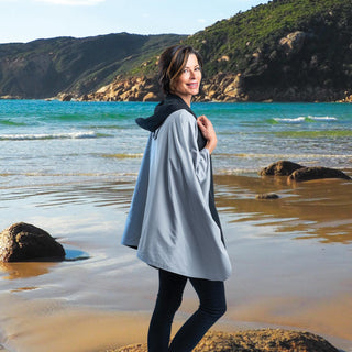 Black & Pewter Rainproof Hooded Rain Cape – Lightweight Women's Rain Wrap