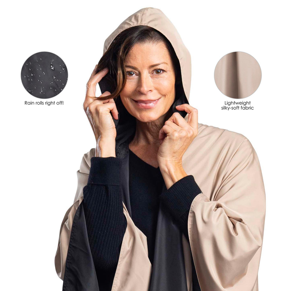 Black & Tan Camel Womens Rain Cape - Rainproof Breathable Rain Poncho