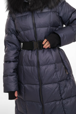 Cyrus Genuine Fur Trim Down Fill Coat in Navy