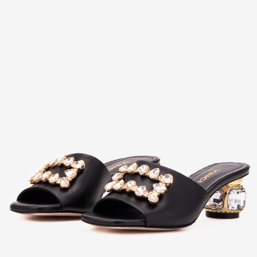 The Noctara Black Crystal Heel Women Sandal - Glamourous Grace
