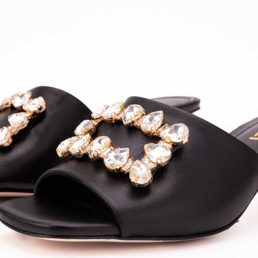 The Noctara Black Crystal Heel Women Sandal - Glamourous Grace