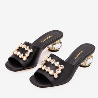 The Noctara Black Crystal Heel Women Sandal - Glamourous Grace