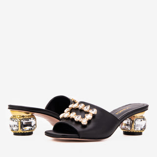 The Noctara Black Crystal Heel Women Sandal - Glamourous Grace