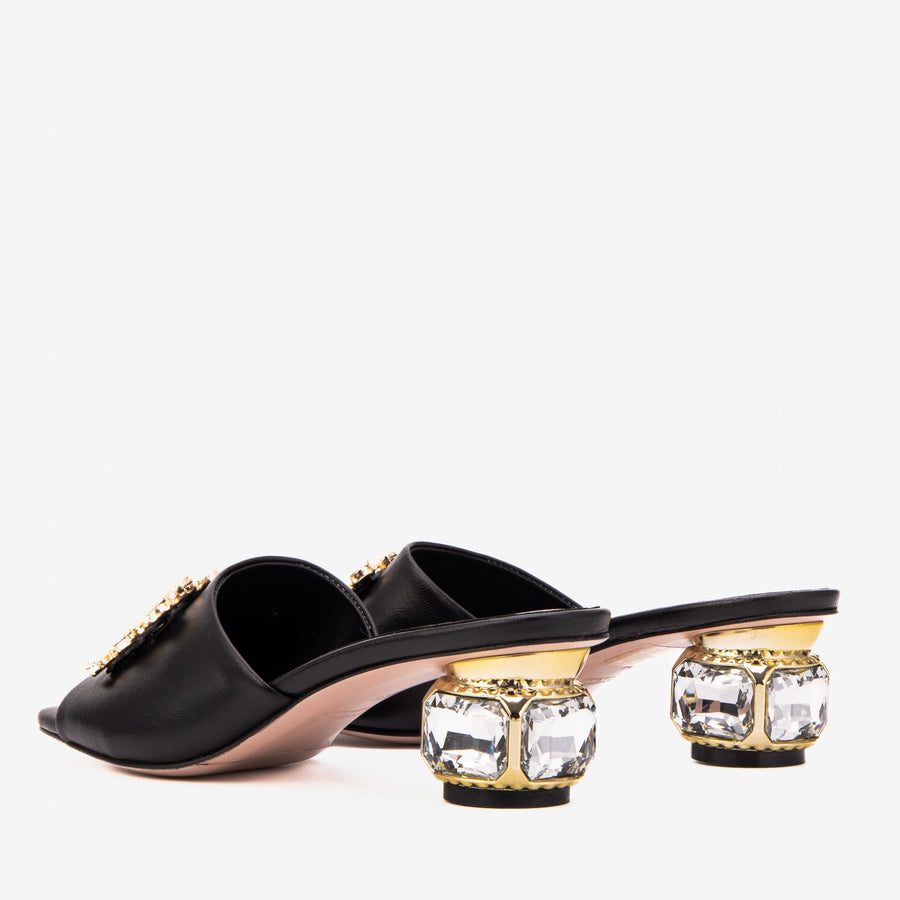 The Noctara Black Crystal Heel Women Sandal - Glamourous Grace