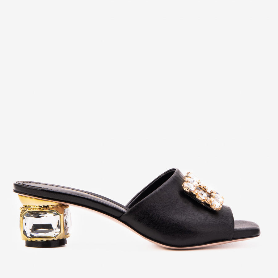 The Noctara Black Crystal Heel Women Sandal - Glamourous Grace