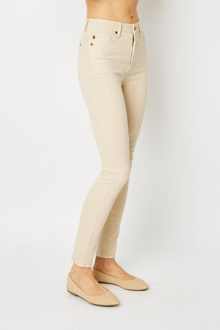 Judy Blue Tummy Control Garment Dyed Bone White Denim Skinny Jeans