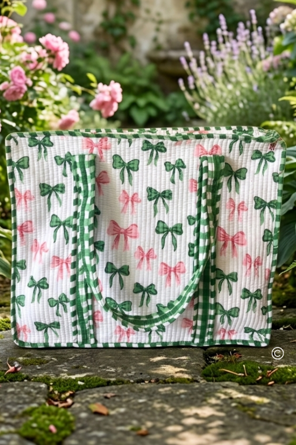 SC - Southern Belle Pink and Green Bow Tote bag - Glamourous Grace