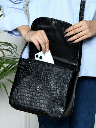 Diva Black Croco Sling Bag - Glamourous Grace