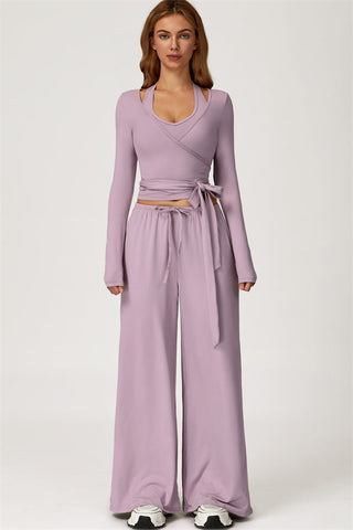 The Sprint Long Sleeve Crop Top Halter Tank Top Sweatpants 3-Piece Set