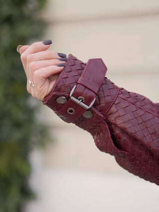 Marlowe Braided Genuine Leather Jacket in Bordeaux