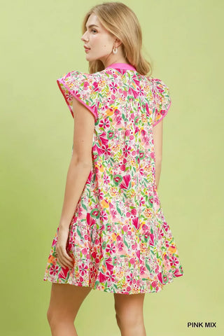 Umgee Floral Flutter Sleeve Tiered Mini Dress - Glamourous Grace