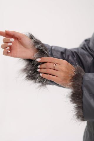 Reversible Genuine Silver Fox  Down Fill Coat in Grey