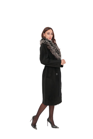Genuine Silver Fox Cashmere Blend Coat