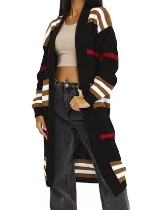 Striped Longline Open Front Cardigan