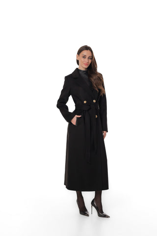 Vivian Tailored Cashmere Wool Coat in Black