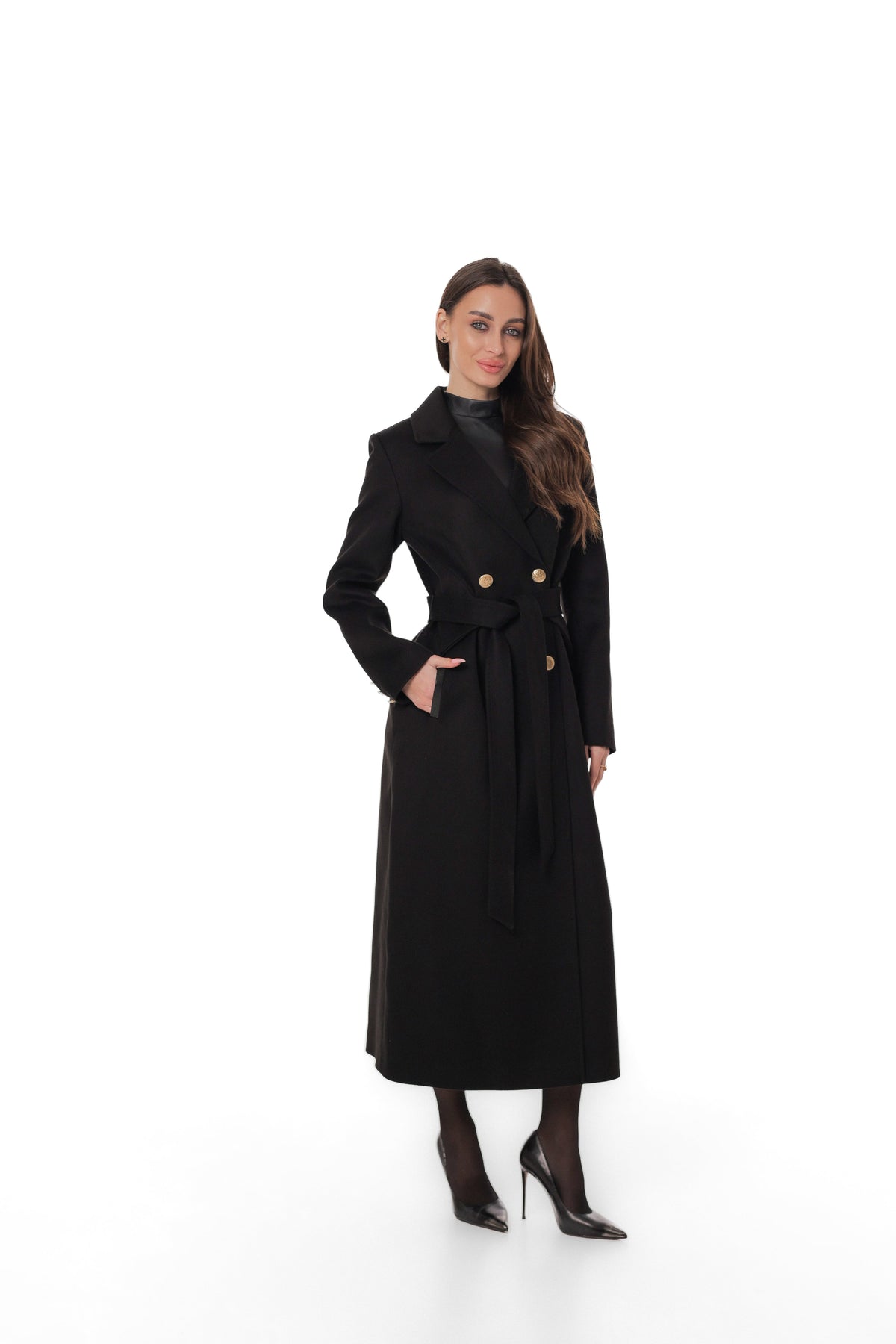Vivian Tailored Cashmere Wool Coat in Black