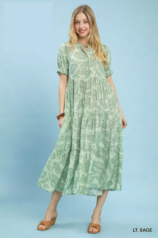 Umgee Paisley Print Tiered Midi Dress - Glamourous Grace