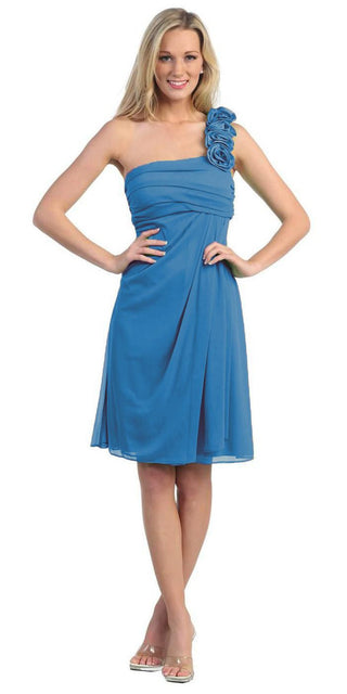 CLEARANCE - Eureka 1801 One Shoulder Knee Length Chiffon Dress (Size 2XL)