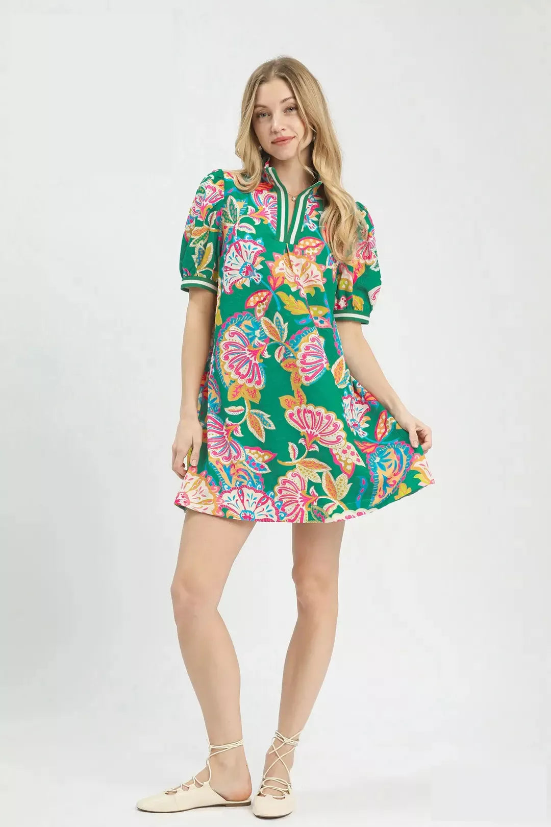 Umgee Jacquard Paisley Print Puff Sleeve Tunic Dress - Glamourous Grace