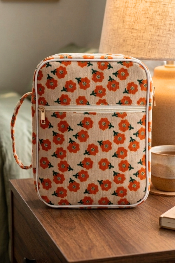 SC - Joanna Orange Floral Zipper Bible Cover - Glamourous Grace