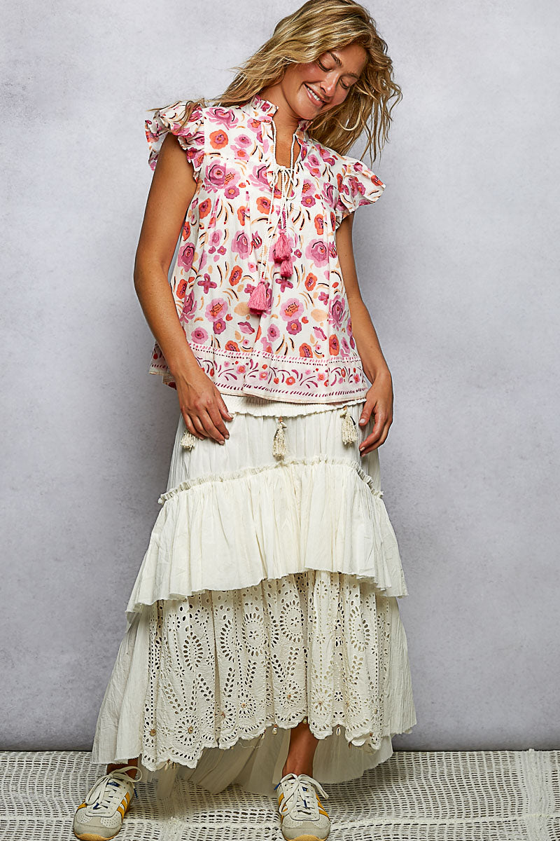 POL Tassel Tied Floral Flutter Sleeve Blouse - Glamourous Grace