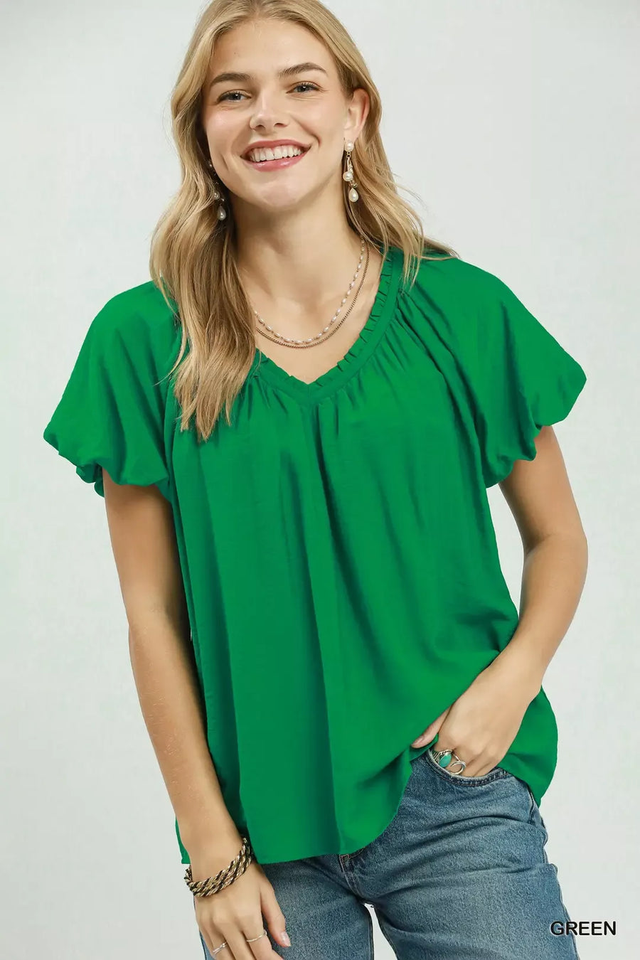 Umgee Gathered V-Neck Top - Glamourous Grace