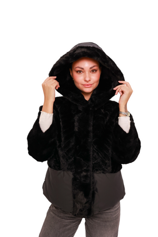 Montana Eco-Fur Down Coat in Black