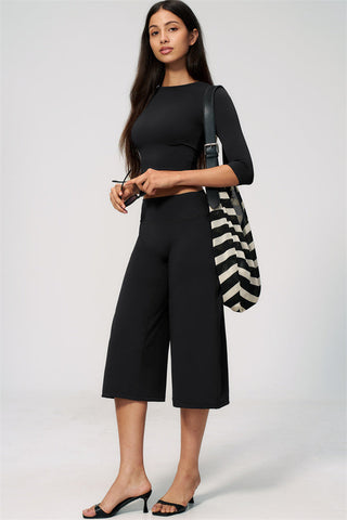 The Natalia Half-Sleeve Top Wide-Leg Crop 2-Piece Set