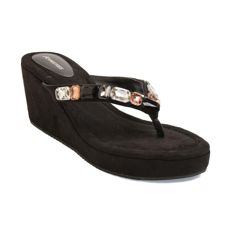 Crystelle - Black Thong Wedges - Glamourous Grace