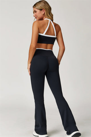 The Quest Cross Back Crop Top Flared Leggings 2-Piece Set