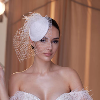 Birdcage Veil with Feathers - Glamourous Grace
