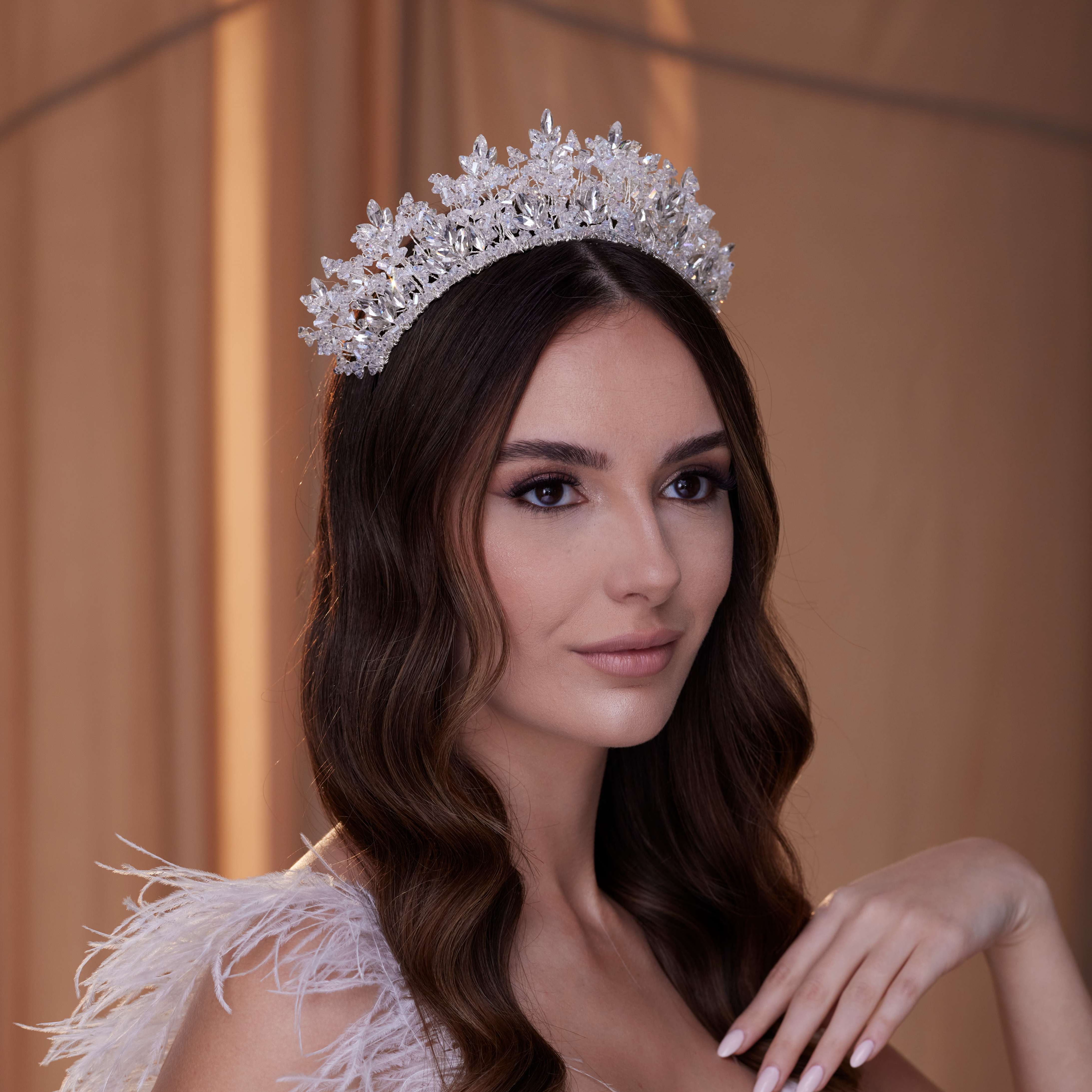 Sparkling Crystal Bead Rhinestone Tiara - Glamourous Grace