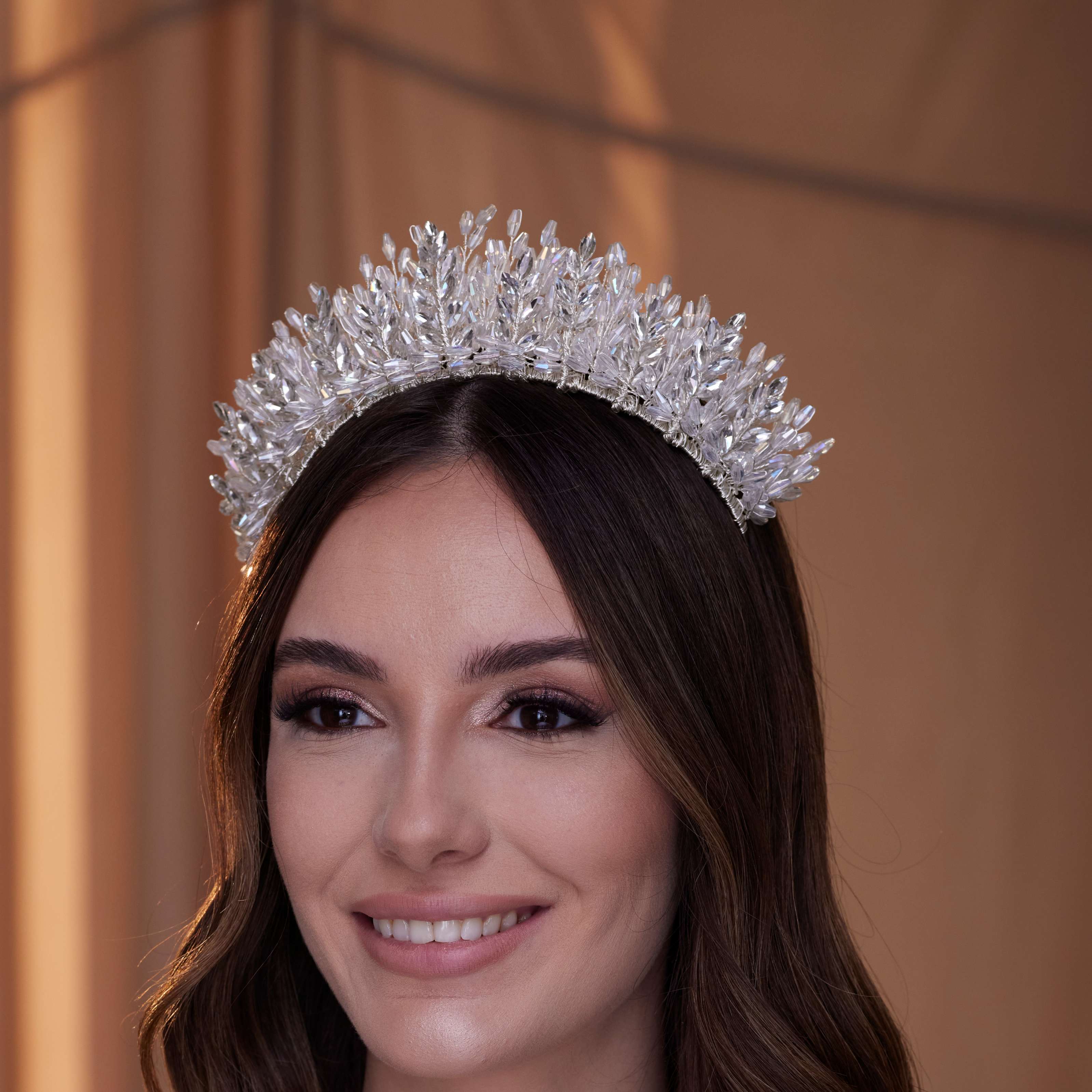 Elegant Crystal Bead and Rhinestone Wedding Tiara - Glamourous Grace