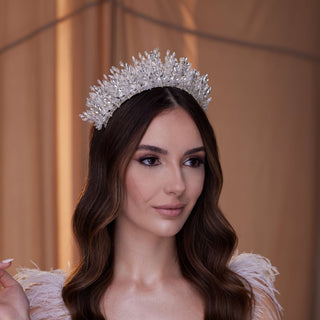 Elegant Crystal Bead and Rhinestone Wedding Tiara - Glamourous Grace