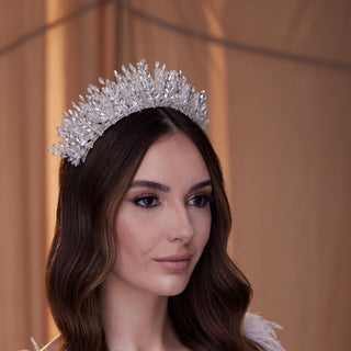 Elegant Crystal Bead and Rhinestone Wedding Tiara - Glamourous Grace