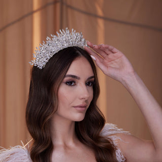 Elegant Crystal Bead and Rhinestone Wedding Tiara - Glamourous Grace