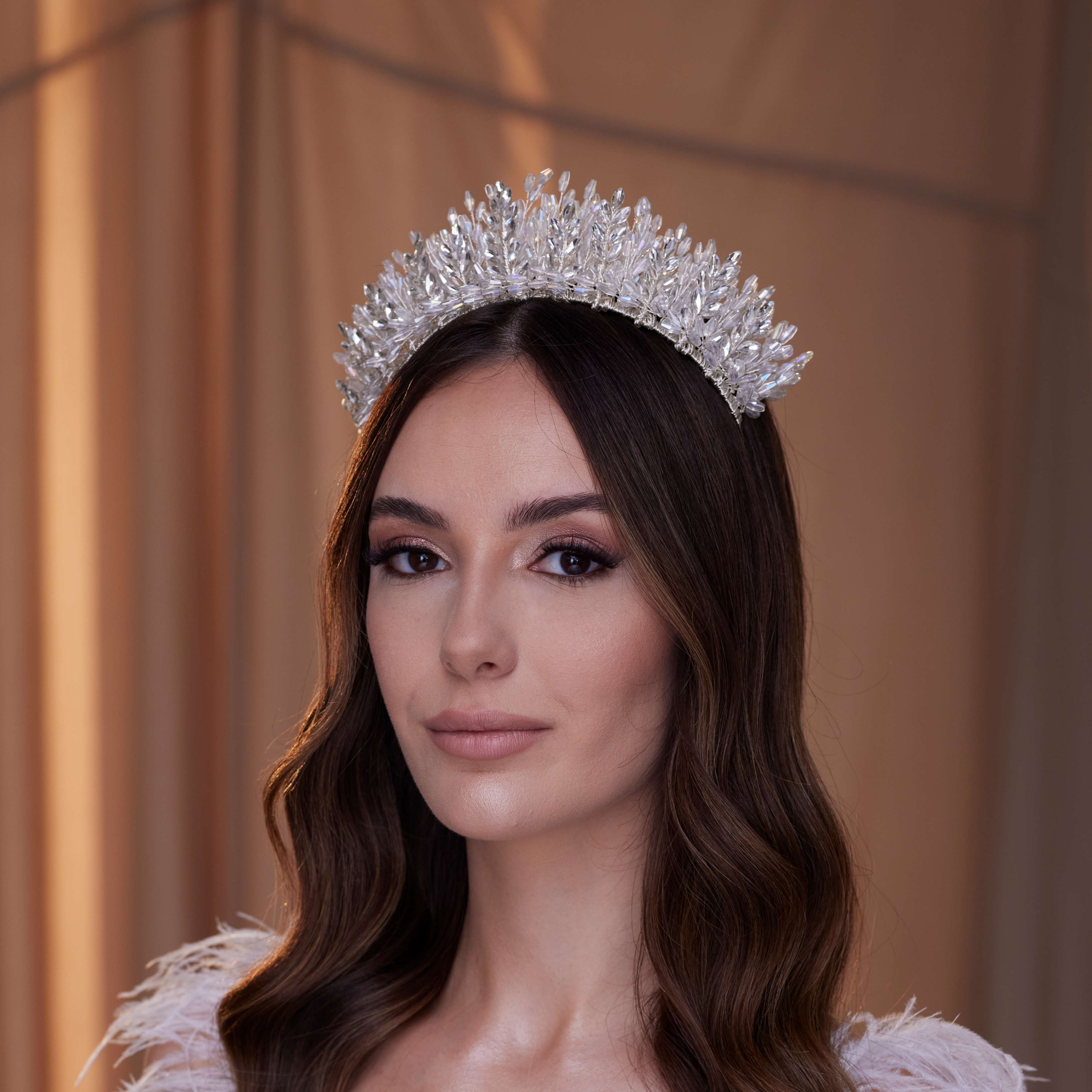 Elegant Crystal Bead and Rhinestone Wedding Tiara - Glamourous Grace