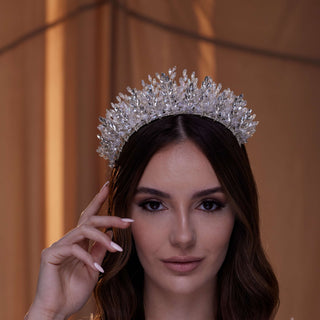 Elegant Crystal Bead and Rhinestone Wedding Tiara - Glamourous Grace