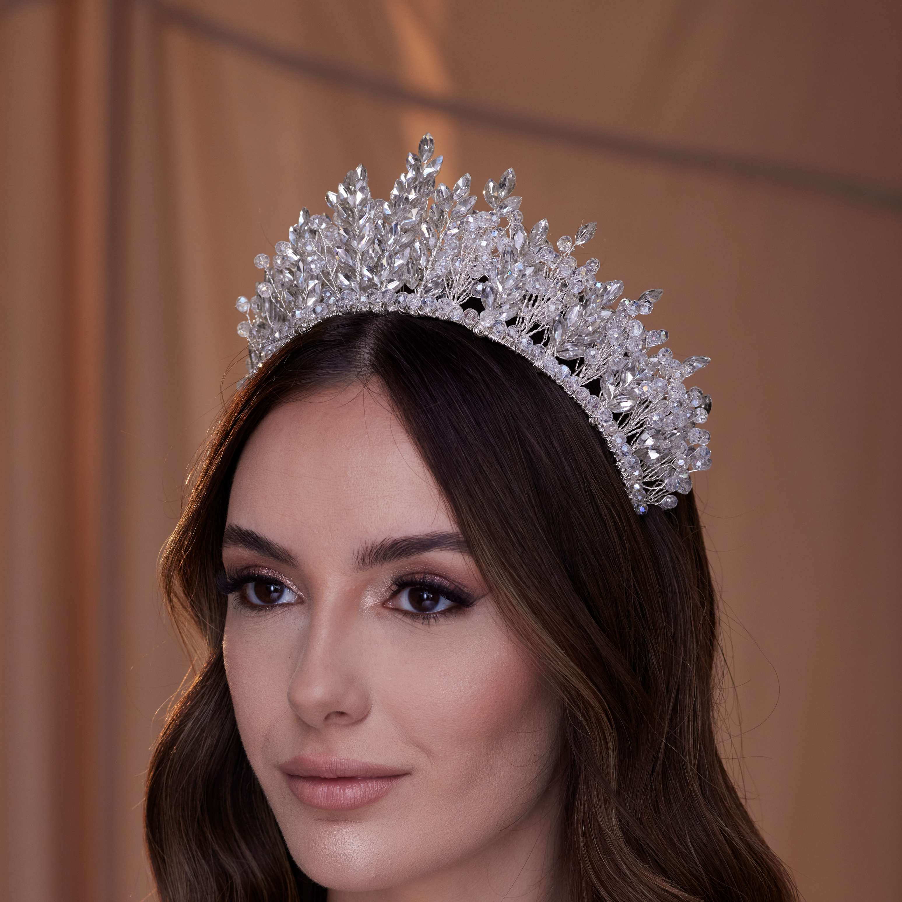 Sparkling Crystal Bead and Rhinestone Tiara - Glamourous Grace