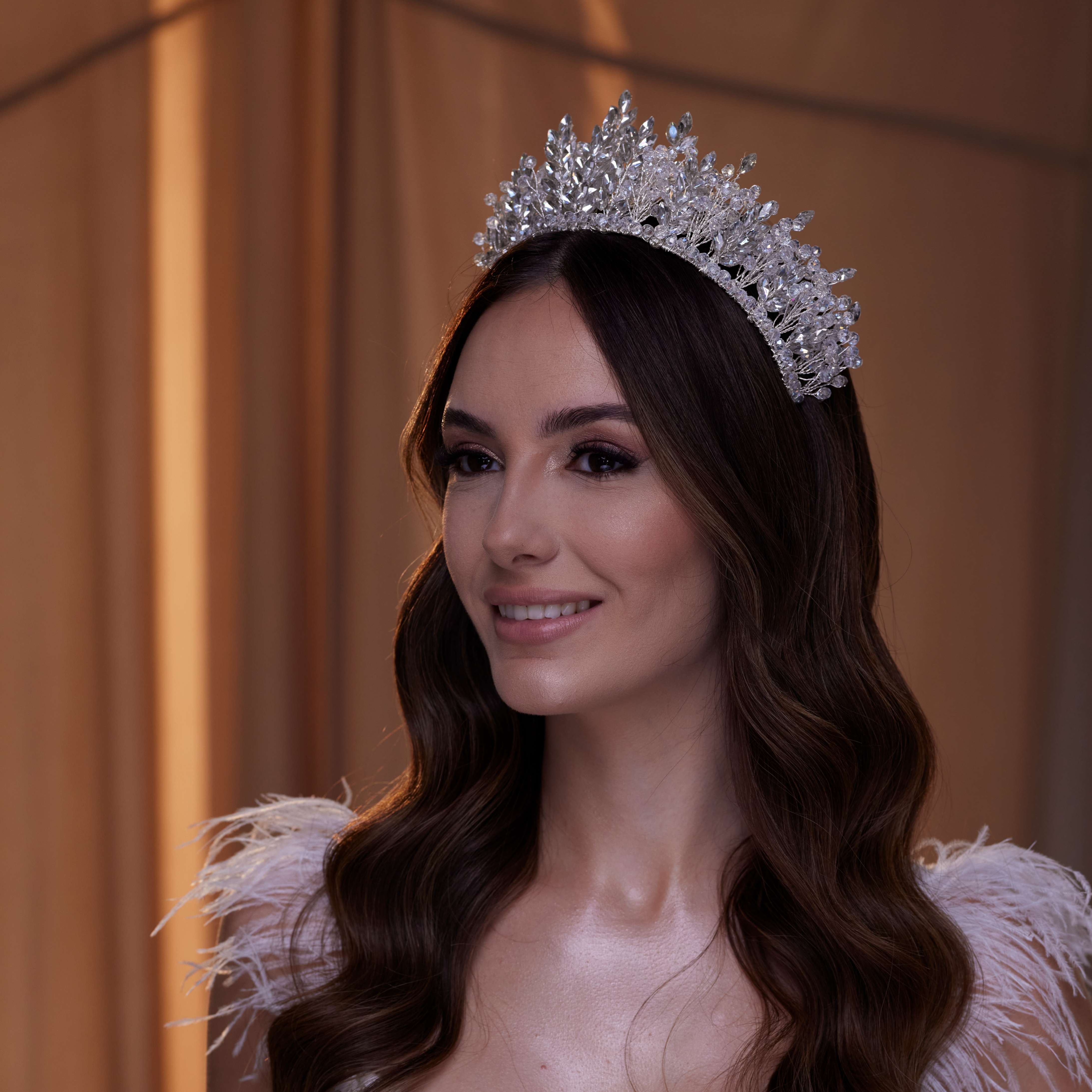 Sparkling Crystal Bead and Rhinestone Tiara - Glamourous Grace