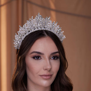 Sparkling Crystal Bead and Rhinestone Tiara - Glamourous Grace